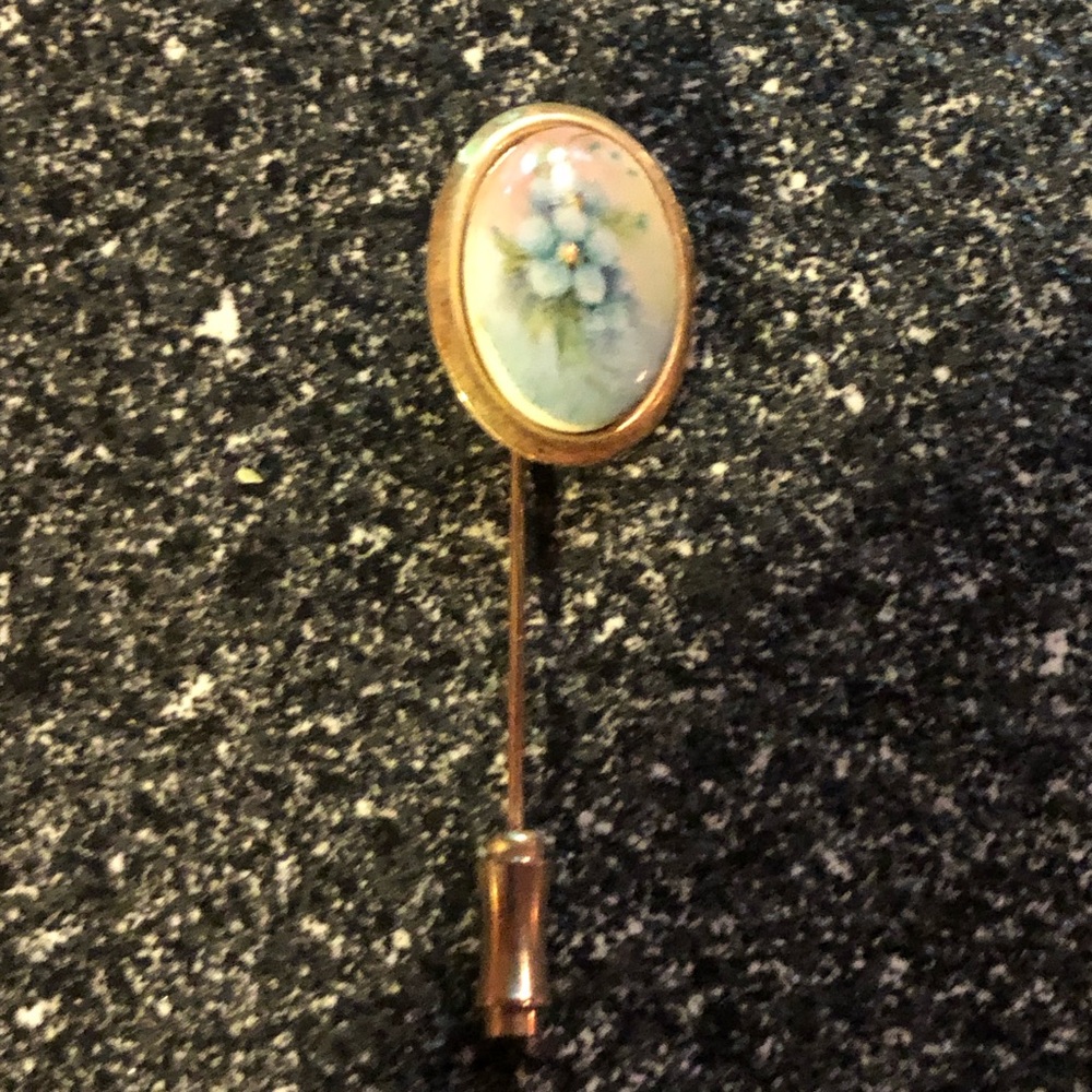 Vintage Hand Painted Flowers Lapel Pin